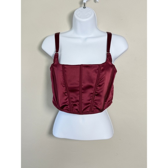 Auden Tops - Auden Corset‎ Top Women L Burgundy Satin Boned Square Neck Regencycore Party